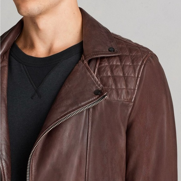Men Leather Biker Jacket AllSaints - Veste en cuir pour homme AllSaints - Picture 3 of 4